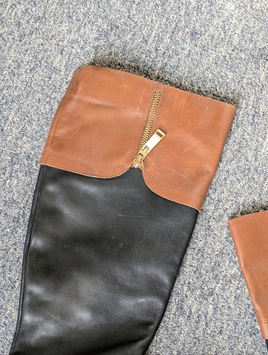 Tommy Hilfiger Black Tan Leather Riding Boots Size 6 Zipper - Picture 11 of 16